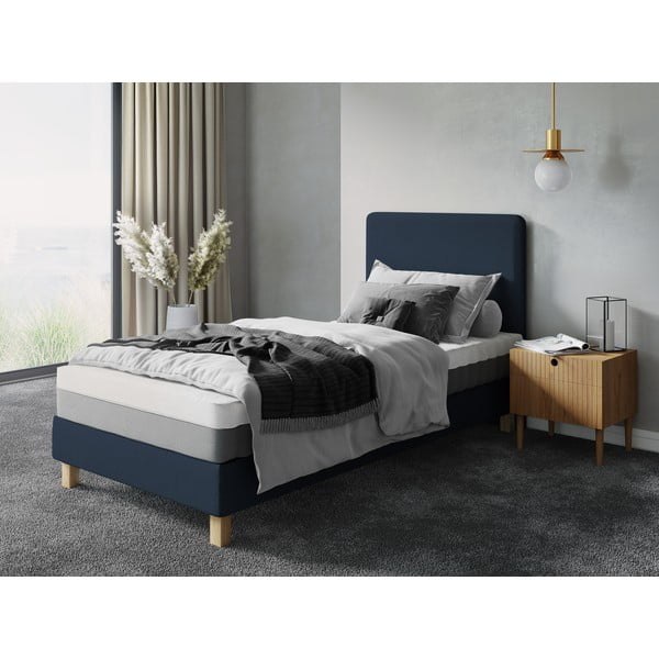 Ciemnoniebieskie tapicerowane łóżko jednoosobowe ze stelażem 90x200 cm Lotus – Cosmopolitan Design-image-4