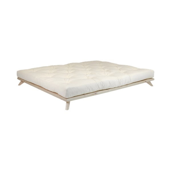 Łóżko dwuosobowe z drewna sosnowego z materacem Karup Design Senza Comfort Mat Natural Clear/Natural, 180x200 cm