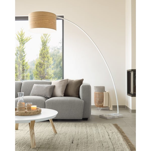 Biała/w naturalnym kolorze lampa stojąca z drewnianym kloszem (wysokość 210 cm) Juhe Ash – Kave Home-image-1