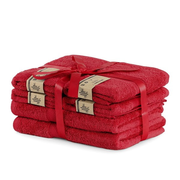 Komplet 6 czerwonych ręczników DecoKing Bamby Red-image-1