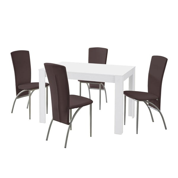 Komplet stołu i 4 ciemnobrązowych krzeseł Støraa Lori Nevada White Brown