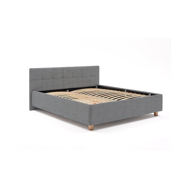 Niebieskoszare dwuosobowe łóżko ze stelażem i schowkiem DlaSpania Leda, 180x200 cm-image-2