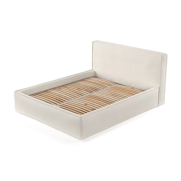 Beżowe tapicerowane łóżko dwuosobowe ze schowkiem ze stelażem 160x200 cm Lounge L – Maison de Rêve-image-3