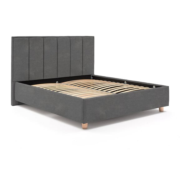 Jasnoszare dwuosobowe łóżko ze stelażem i schowkiem DlaSpania Wega, 180x200 cm-image-2