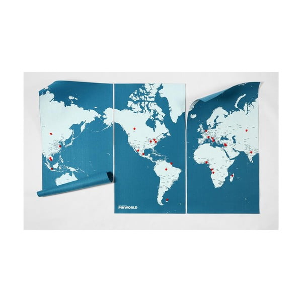 Niebieska ścienna mapa świata Palomar Pin World XL, 198x124 cm