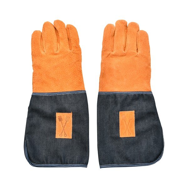 Niebiesko-pomarańczowe rękawice ogrodowe z ochroną nadgarstka Esschert Design Denim-image-3