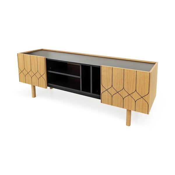 Czarno-naturalna szafka pod TV w dekorze dębu 175x60 cm Porto – Woodman-image-2