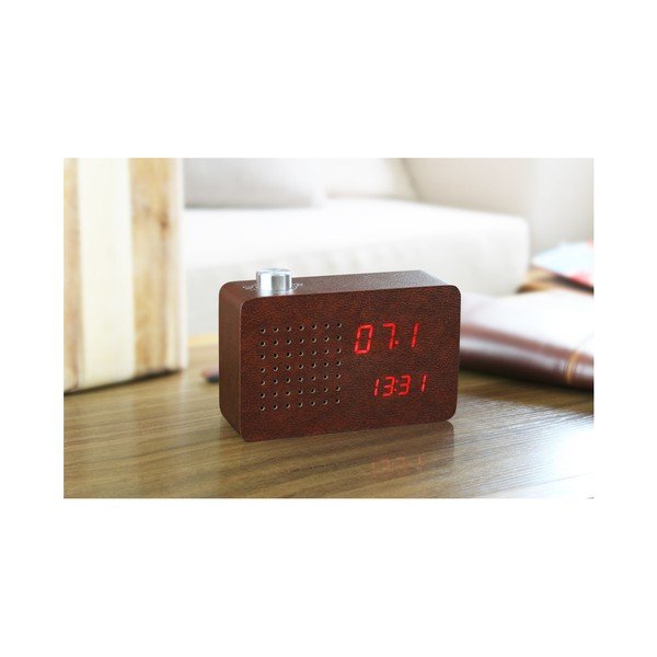 Ciemnobrązowy budzik z czerwonym wyświetlaczem LED i radiem Gingko Radio Click Clock-image-2