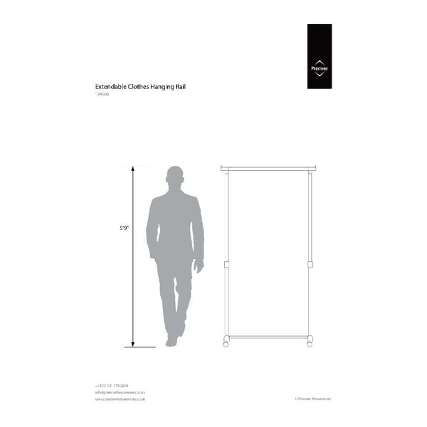 Metalowy teleskopowy stojak na ubrania na kółkach w kolorze srebra – Premier Housewares-image-3