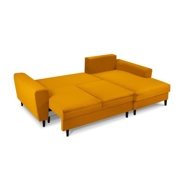 Musztardowy sztruksowy rozkładany narożnik ze schowkiem (prawostronny/z szezlongiem) Kyoto – Cosmopolitan Design-image-2