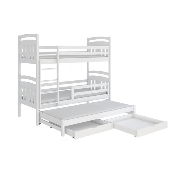 Białe piętrowe łóżko dziecięce z drewna sosnowego ze schowkiem 80x180 cm Igor – Lano Meble