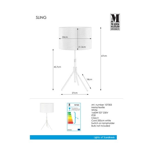 Biała lampa stołowa Markslöjd Sling-image-2