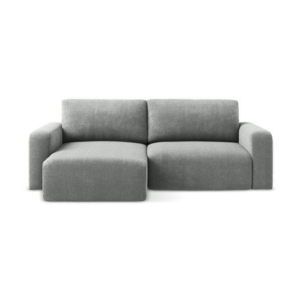 Szary rozkładany/ze schowkiem narożnik z tkaniny szenilowej (lewostronny/z szezlongiem) Kona – Makamii