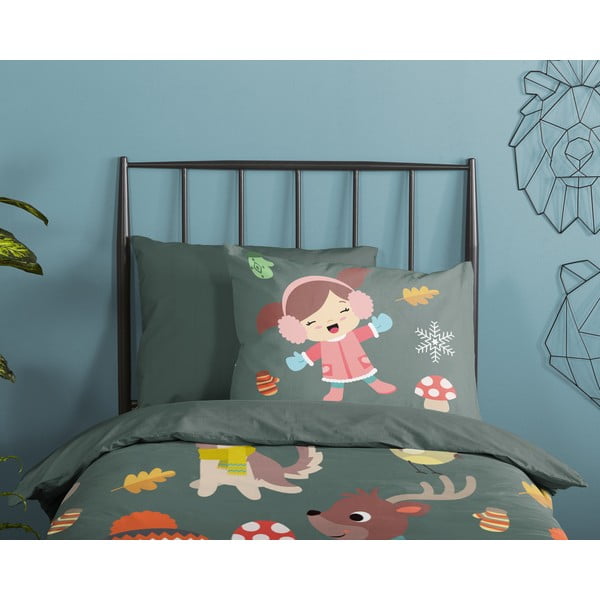Ciemnozielona bawełniana pościel dziecięca jednoosobowa 140x220 cm Fun – Good Morning-image-2