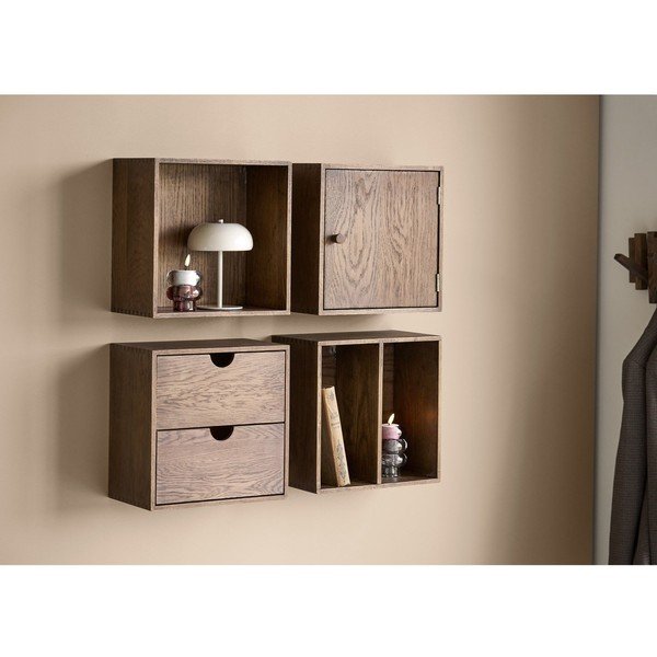 Ciemnobrązowa wielopoziomowa półka z litego drewna dębowego 30 cm Townsville – House Nordic-image-1