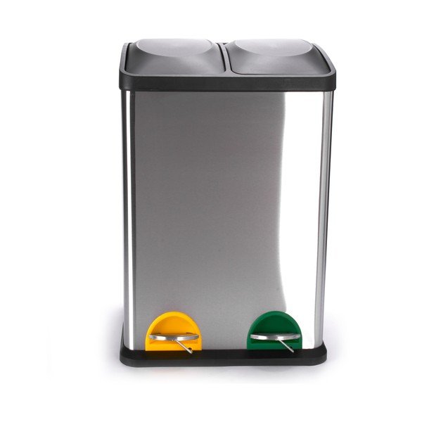 Stalowy kosz na śmieci 2x20 l do segregacji odpadów/z pedałem w kolorze matowego srebra   Tri Selectif – MSV-image-2
