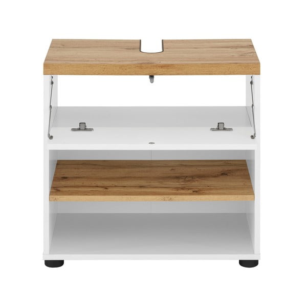 Biała szafka pod umywalkę w dekorze dębu 60x57 cm Thessa – Støraa-image-2