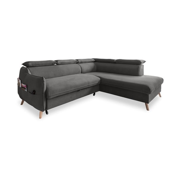 Ciemnoszary aksamitny rozkładany narożnik (prawostronny) Sweet Harmony – Miuform