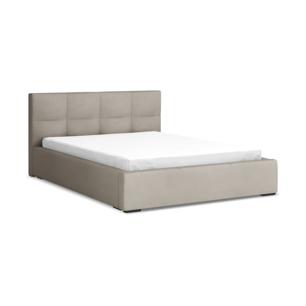 Szarobrązowe aksamitne tapicerowane łóżko dwuosobowe ze schowkiem ze stelażem 140x200 cm Hiko – Makamii