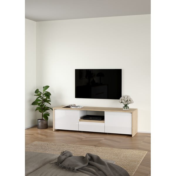Biało-naturalna szafka pod TV w dekorze dębu 179x52x48 cm Next – Tvilum-image-1