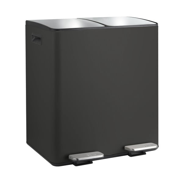 Stalowy kosz na śmieci 2x20 l do segregacji odpadów/z pedałem w kolorze matowej czerni   Aliya – Spirella