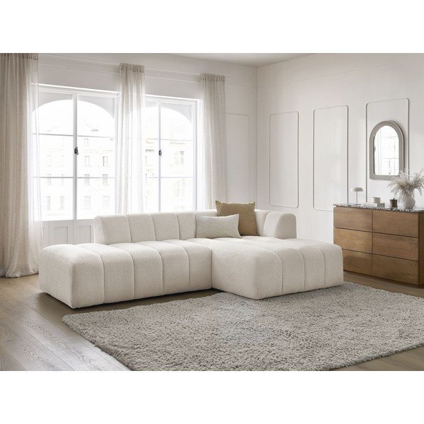 Biały narożnik z materiału bouclé (prawostronny/z szezlongiem) Annecy – Bobochic Paris-image-1