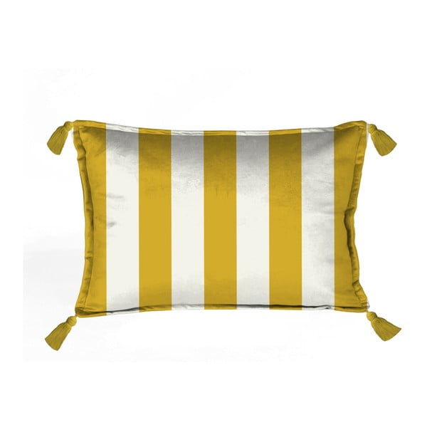 Żółto-biała dekoracyjna poszewka na poduszkę Velvet Atelier Strips, 50x35 cm
