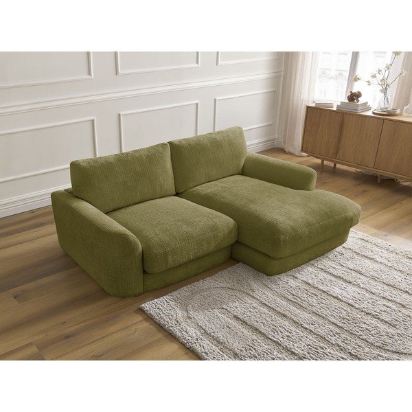 Narożnik z tkaniny szenilowej (prawostronny/z szezlongiem) w kolorze khaki Leonore – Bobochic Paris-image-4