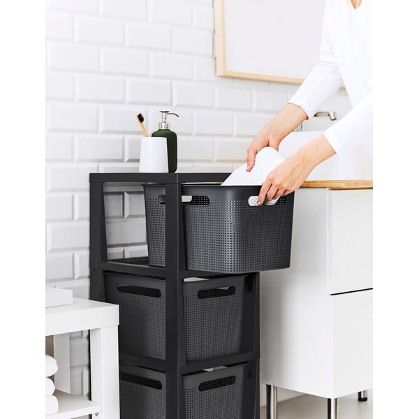 Czarny/szary plastikowy regał na kółkach 30x77 cm Brisen – Rotho-image-3