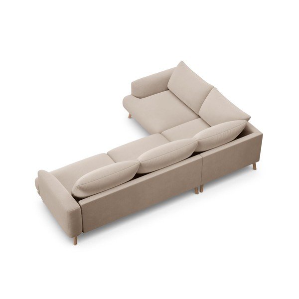 Beżowy aksamitny narożnik (lewostronny/w kształcie litery L) Naomi – Micadoni -image-3