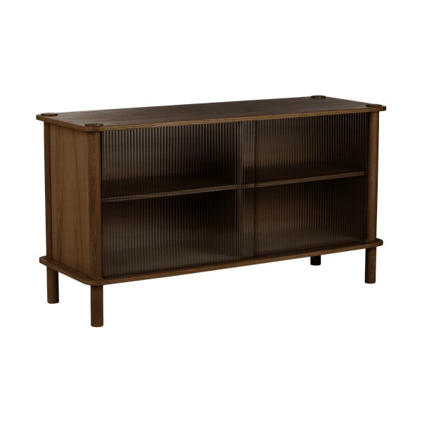 Brązowa witryna z litego drewna dębowego z drzwiami przesuwnymi 135x73,5x48 cm Italic – UMAGE-image-1