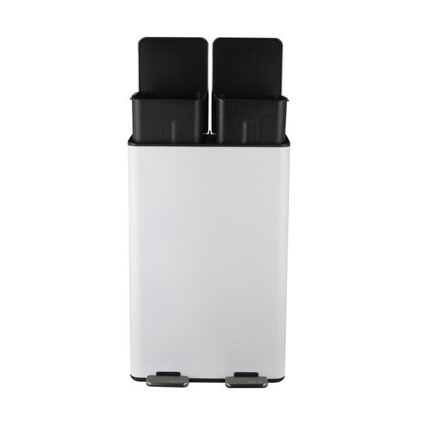 Stalowy kosz na śmieci 2x30 l do segregacji odpadów/z pedałem w matowym białym kolorze   Aliya – Spirella-image-4