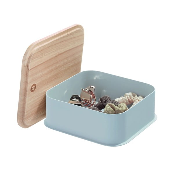 Szary pojemnik z pokrywką z drewna paulownia iDesign Eco, 21,3x21,3 cm-image-2