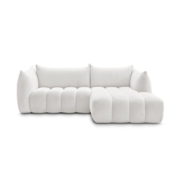 Biały narożnik z materiału bouclé (prawostronny/z szezlongiem) Azra – Bobochic Paris