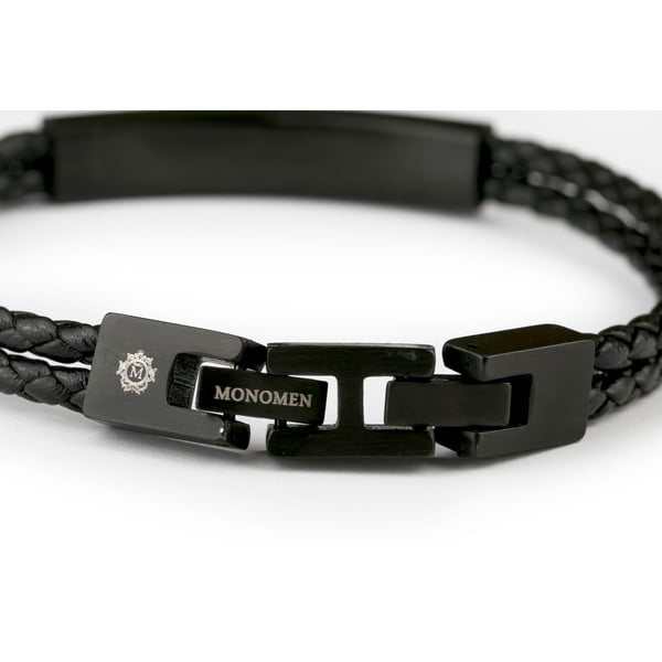 Męska czarna bransoletka z prawdziwej skóry Monomen Double Braid-image-3