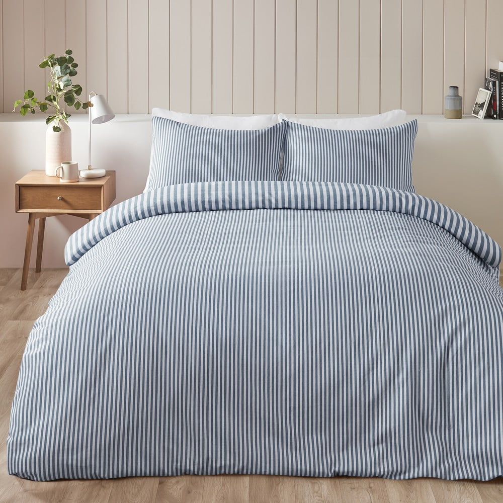Niebieska flanelowa pościel jednoosobowa 135x200 cm Stripe – Catherine Lansfield (zdjęcie 3)