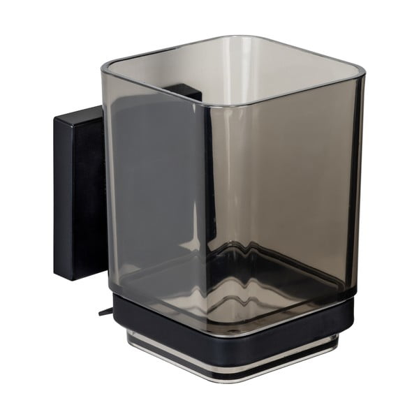 Czarny samoprzylepny plastikowy kubek na szczoteczki do zębów Quadro – Wenko