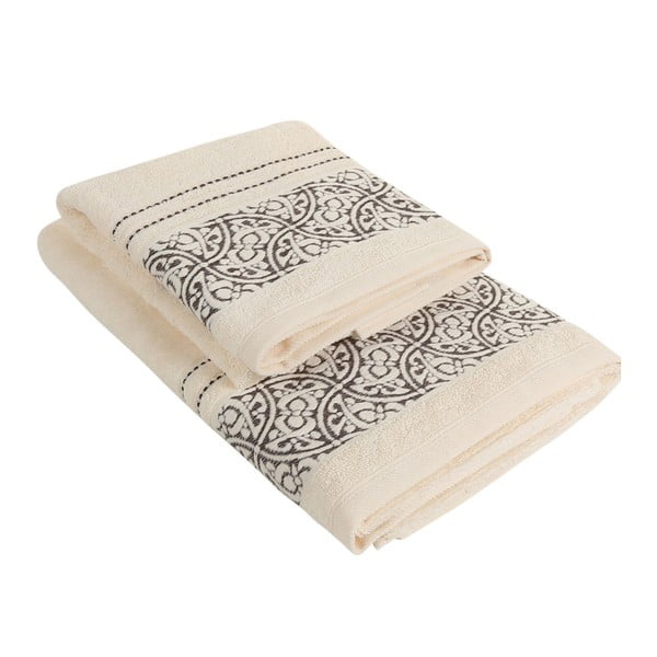 Zestaw 2 kremowych ręczników Cizgi, 50x90 cm i 70x140 cm