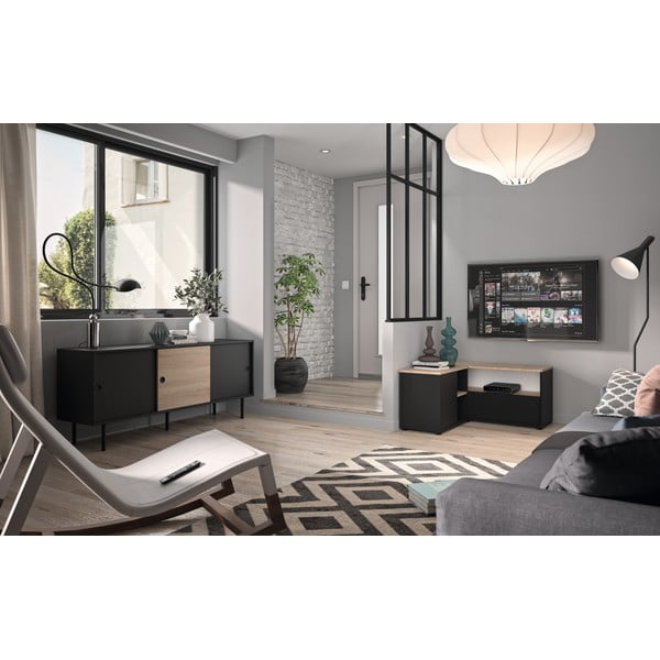 Czarna szafka pod TV w dekorze dębu 90x45 cm Angle – TemaHome-image-1