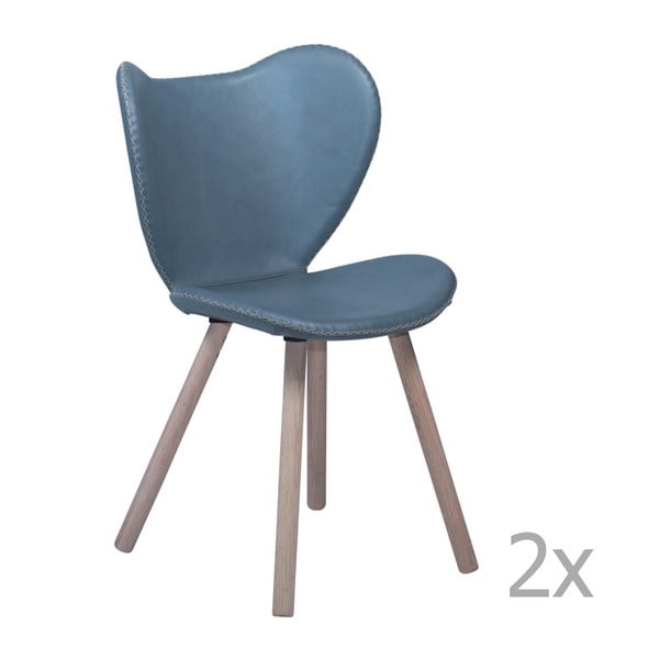 Zestaw 2 niebieskich krzeseł skórzanych z naturalnymi nogami DAN– FORM Butterfly