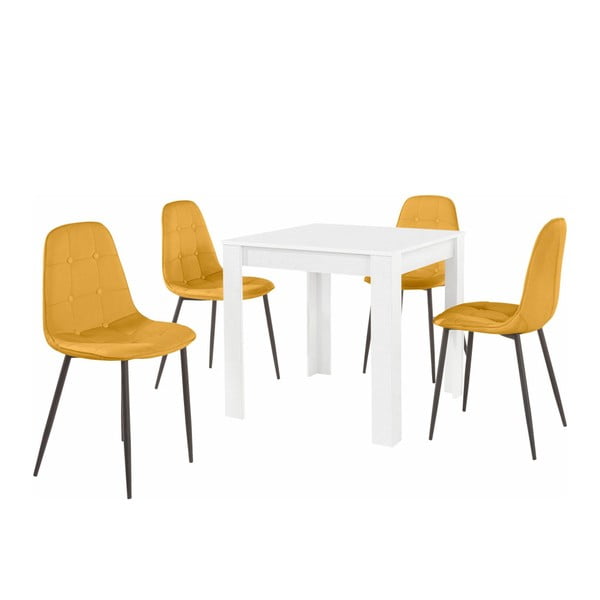 Komplet białego stołu i 4 pomarańczowych krzeseł Støraa Lori Lamar Duro