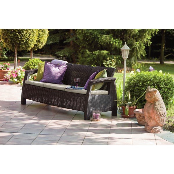 Ciemnobrązowa sofa ogrodowa z imitacji rattanu Corfu – Keter-image-1