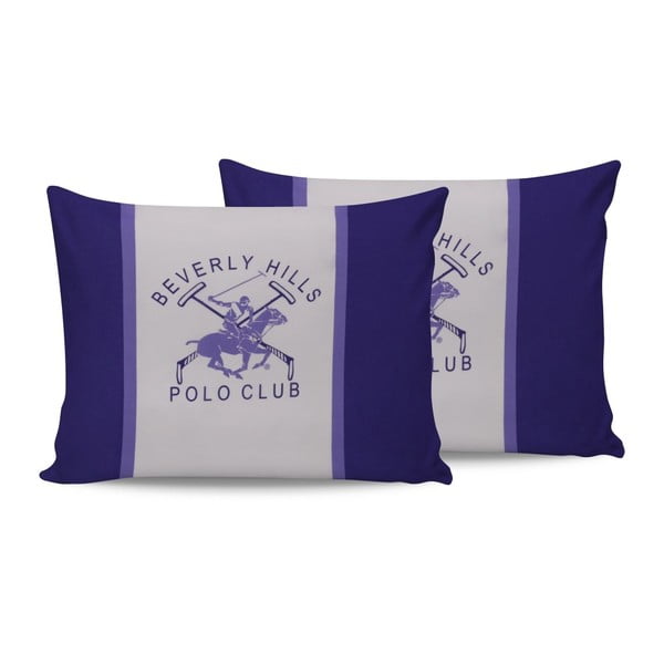 Komplet 2 bawełnianych poszewek na poduszki Polo Club Purple, 50 x 70 cm