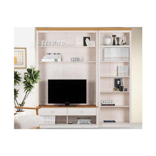 Biały zestaw pod TV z litego drewna sosnowego 214x223 cm Anita – Støraa-image-2