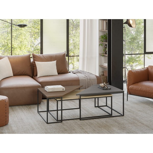 Stoliki z blatem w dekorze orzecha zestaw 3 szt. 70x110 cm Titan – Marckeric-image-1