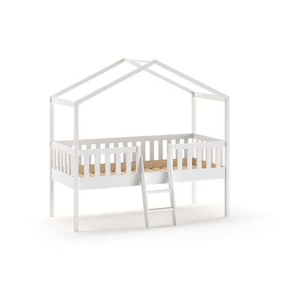 Białe podwyższone łóżko dziecięce w kształcie domku z litego drewna sosnowego 90x200 cm DALLAS – Vipack