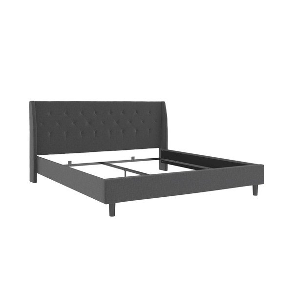 Ciemnoszare tapicerowane łóżko dwuosobowe 180x200 cm Her Majesty – Støraa