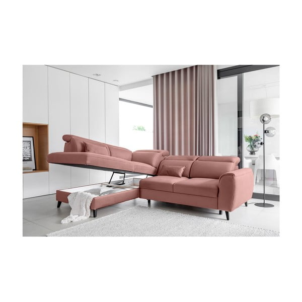 Różowy aksamitny rozkładany/ze schowkiem narożnik (lewostronny/w kształcie litery L) Noble – ELTAP-image-3