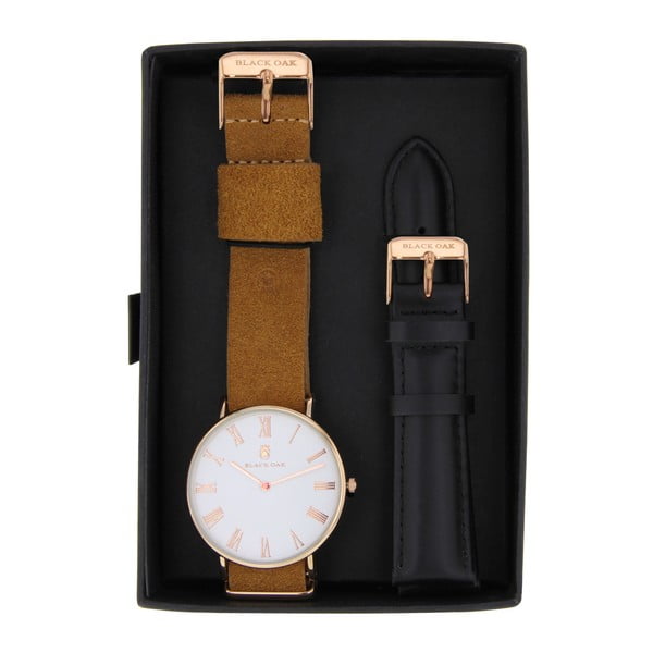 Komplet brązowych zegarków męskich z paskami Black Oak Elegant 