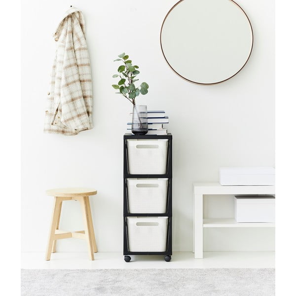 Biało-czarny plastikowy regał na kółkach 30x77 cm Brisen − Rotho-image-3